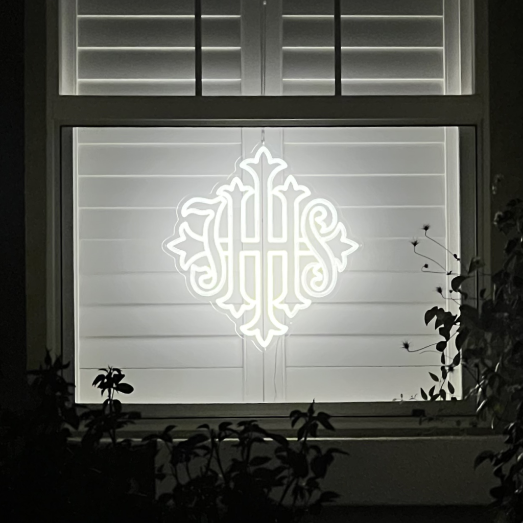 Neon LED with the IHS Christogram in a window